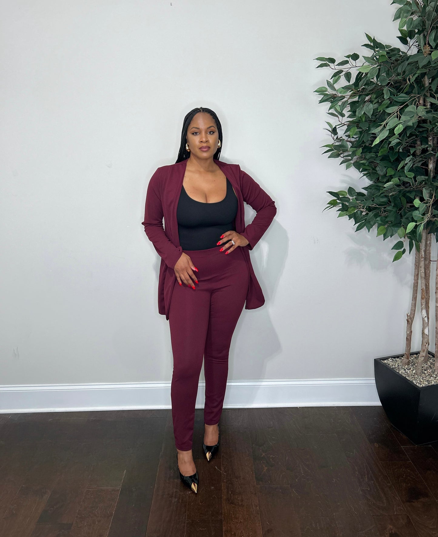 Curvy Blazer Set (Burgundy)