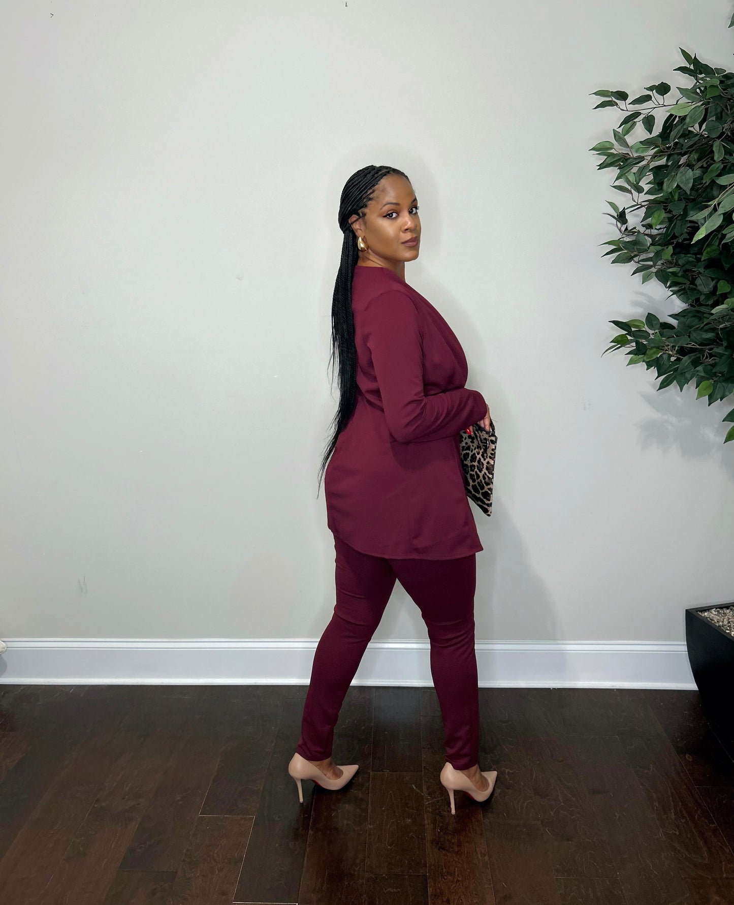 Curvy Blazer Set (Burgundy)