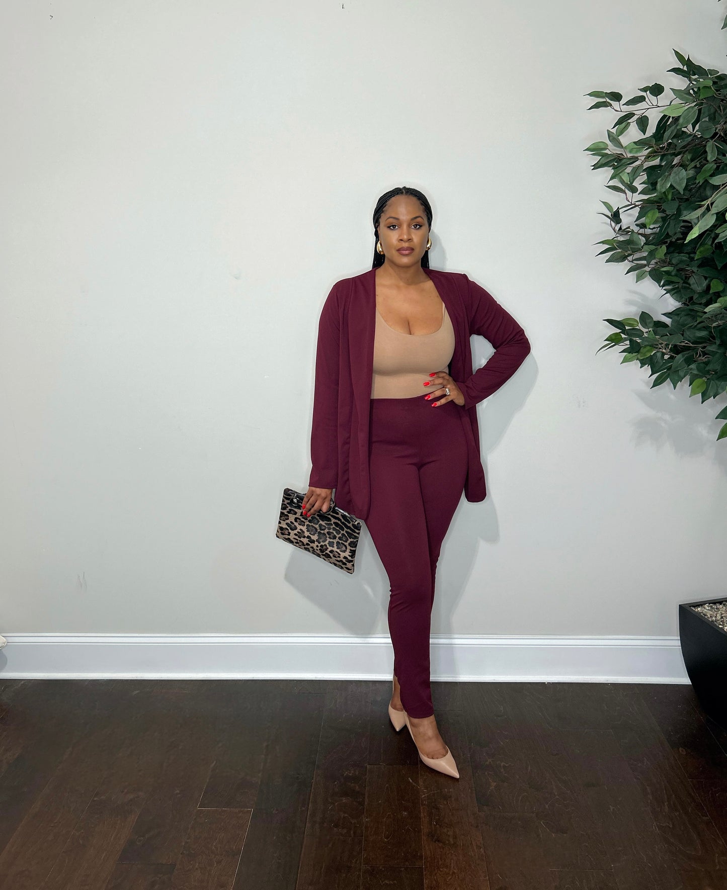 Curvy Blazer Set (Burgundy)